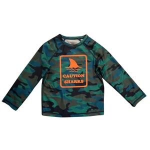 Gap Kids Boys Caution Sharks Rash Gaurd in camp excellent condition size 3T